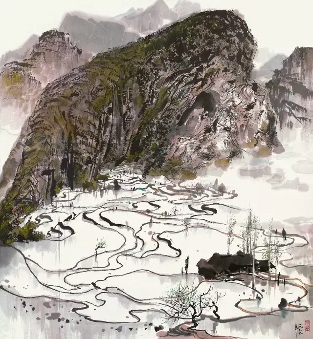 《山间水田》作品高清图